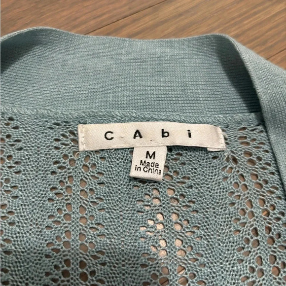 Cabi Dresden Light Blue Pointelle Knit Sweater Cardigan Duster. Medium #813 - Picture 3 of 8